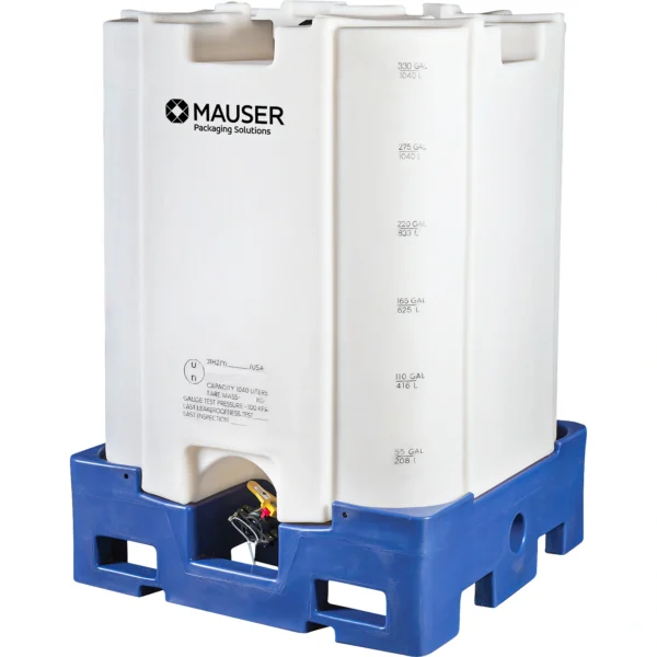 275 Gallon Plastic IBC Tote, UN Rated, 2" Stubby Ball Valve w/Viton Gasket