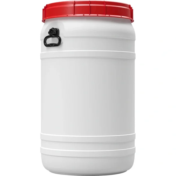 30 Gallon White Plastic Drum with Screw On Lid and Handles, Tamper Evident, UN Rated
