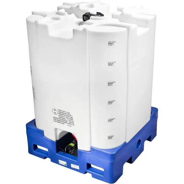 330 Gallon Plastic IBC Tote, UN Rated, 2" Camlock Valve w/Gasket