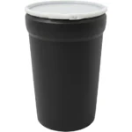 55 Gallon Black Plastic Drum, Taper Sided, UN Rated, Natural Cover w/Plastic Lever Lock
