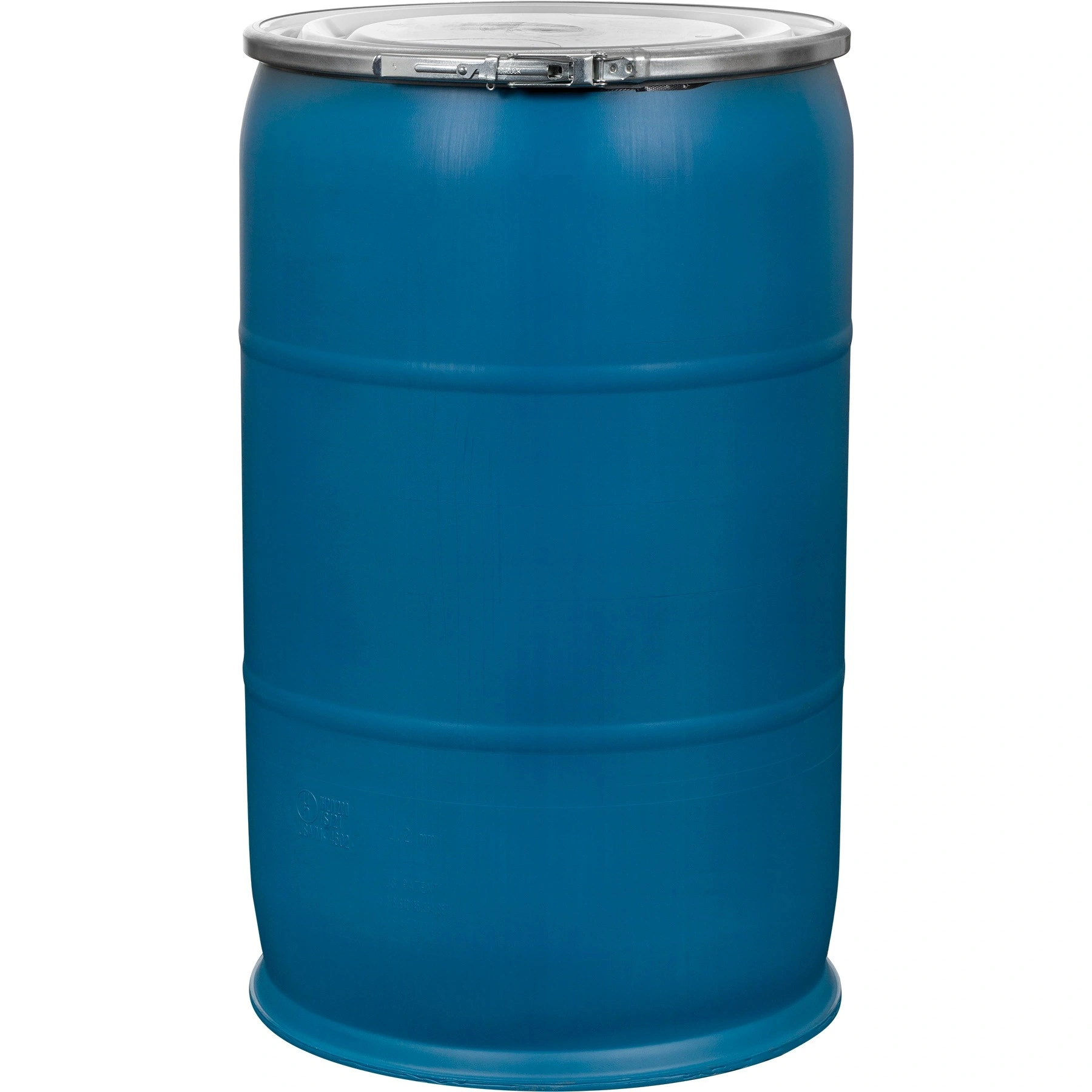 55gal-blue-plastic-drum_un-rated_cover-with-lever-lock-ring_56wb53_1 57 Gallon Blue Plastic Drum, UN Rated, Cover w/Lever Lock Ring - Image 1