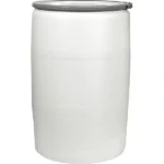 55 Gallon Natural Plastic Drum, UN Rated, Cover w/Metal Lever Lock, 2" & 3/4" Fittings