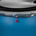 57 Gallon Blue Plastic Drum, UN Rated, 2” & 3/4” Fittings, Black Cover w/Lever Lock Ring - Image 2