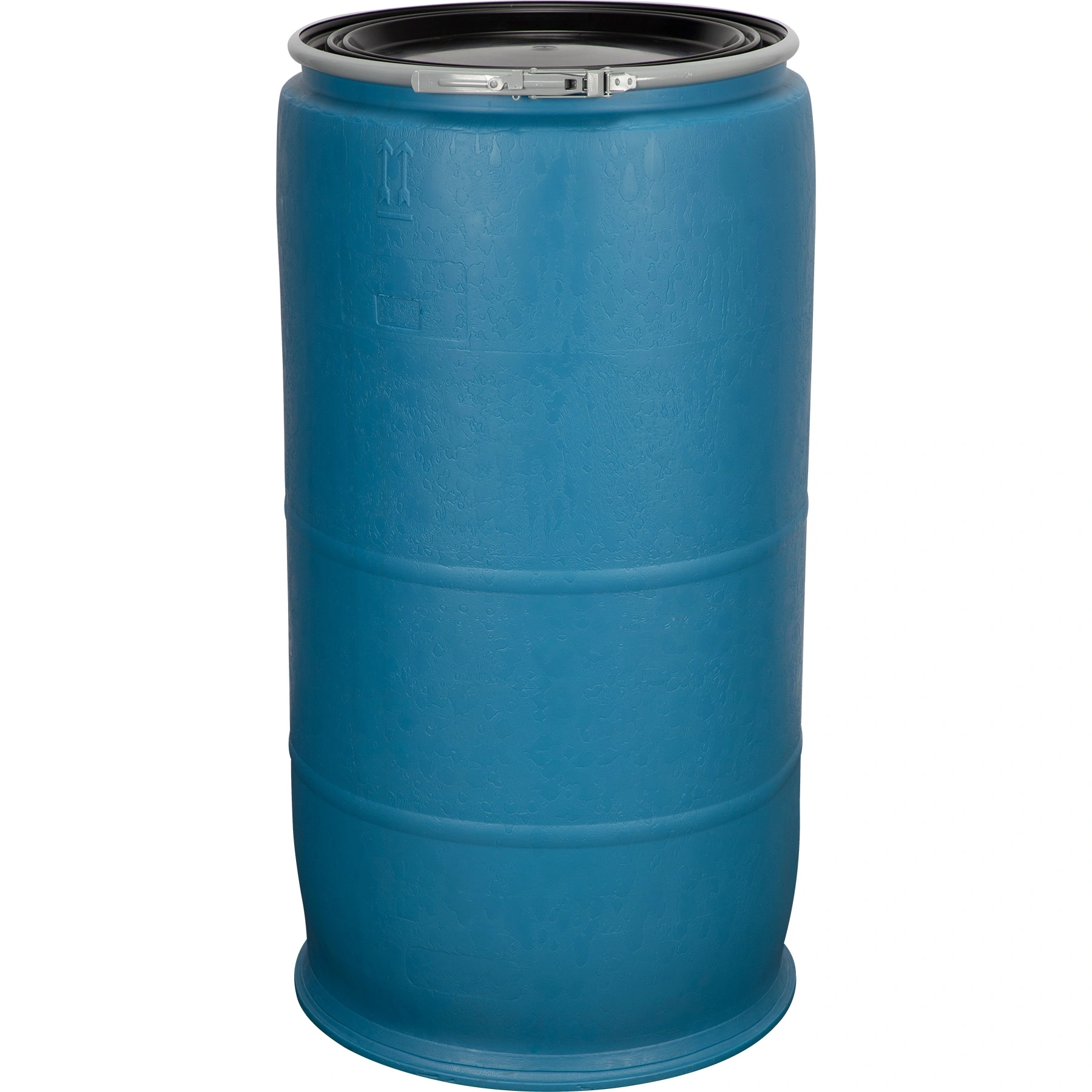 77 Gallon Blue Plastic Drum, Cover w/Lever Lock Ring Closure - Image 1