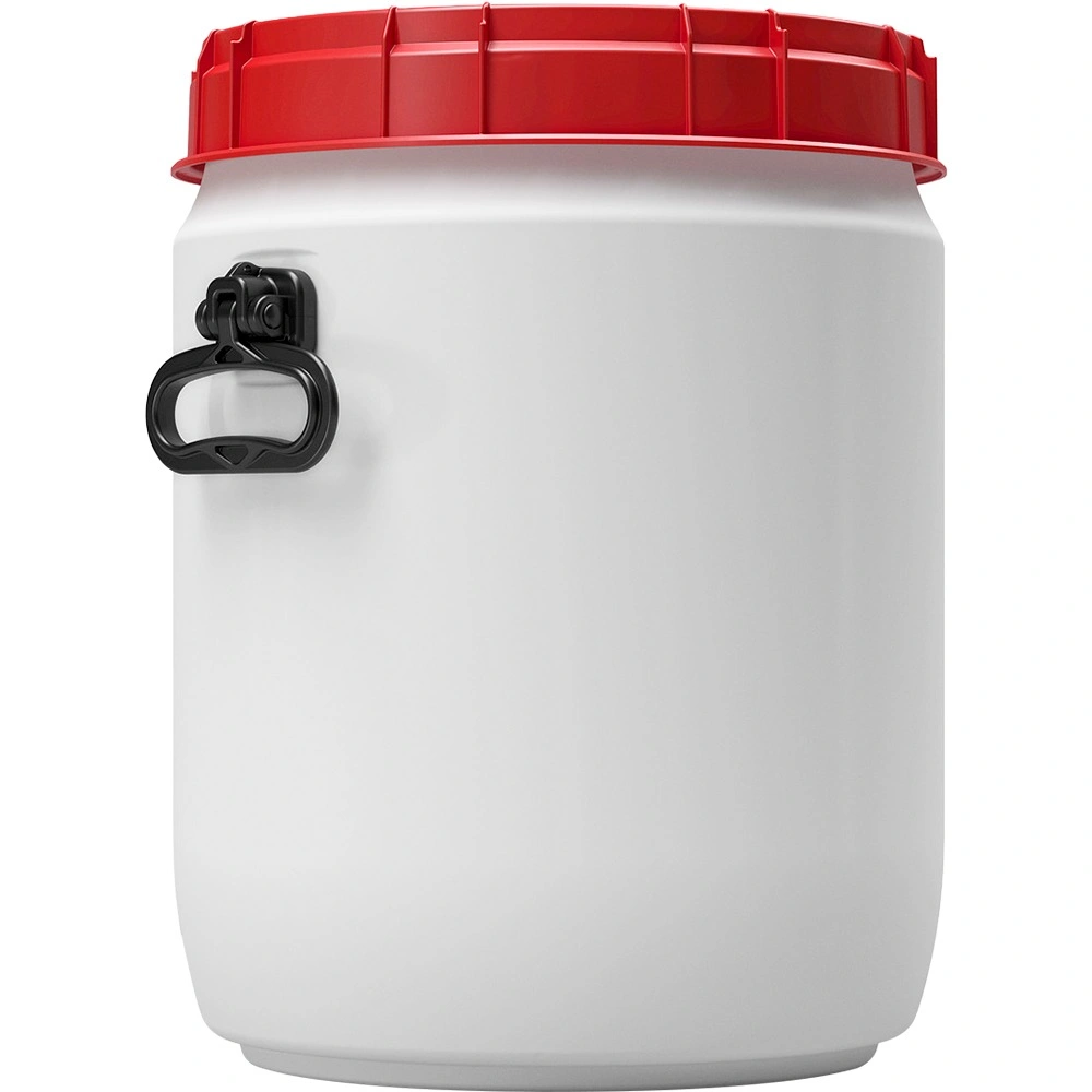 9gal_34-liter_white-hdpe-total-opening-drum-with-red-lid-and-handles_tamper-evident_un 9 Gallon White Plastic Drum with Screw On Lid and Handles, Tamper Evident, UN Rated - Image 1
