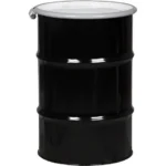 30 Gallon Steel Drum, Black, UN Rated, Unlined, White Cover w/Bolt Ring