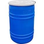 30 Gallon Blue Plastic Open Head Drum, UN Rated, Natural Cover w/Lever Lock Ring, 2" & 3/4" Fittings