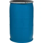 30 Gallon Blue Plastic Drum, UN Rated, Cover w/Plastic Lever Lock