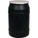 55 Gallon Black Plastic Drum, UN Rated, Cover w/Plastic Lever Lock