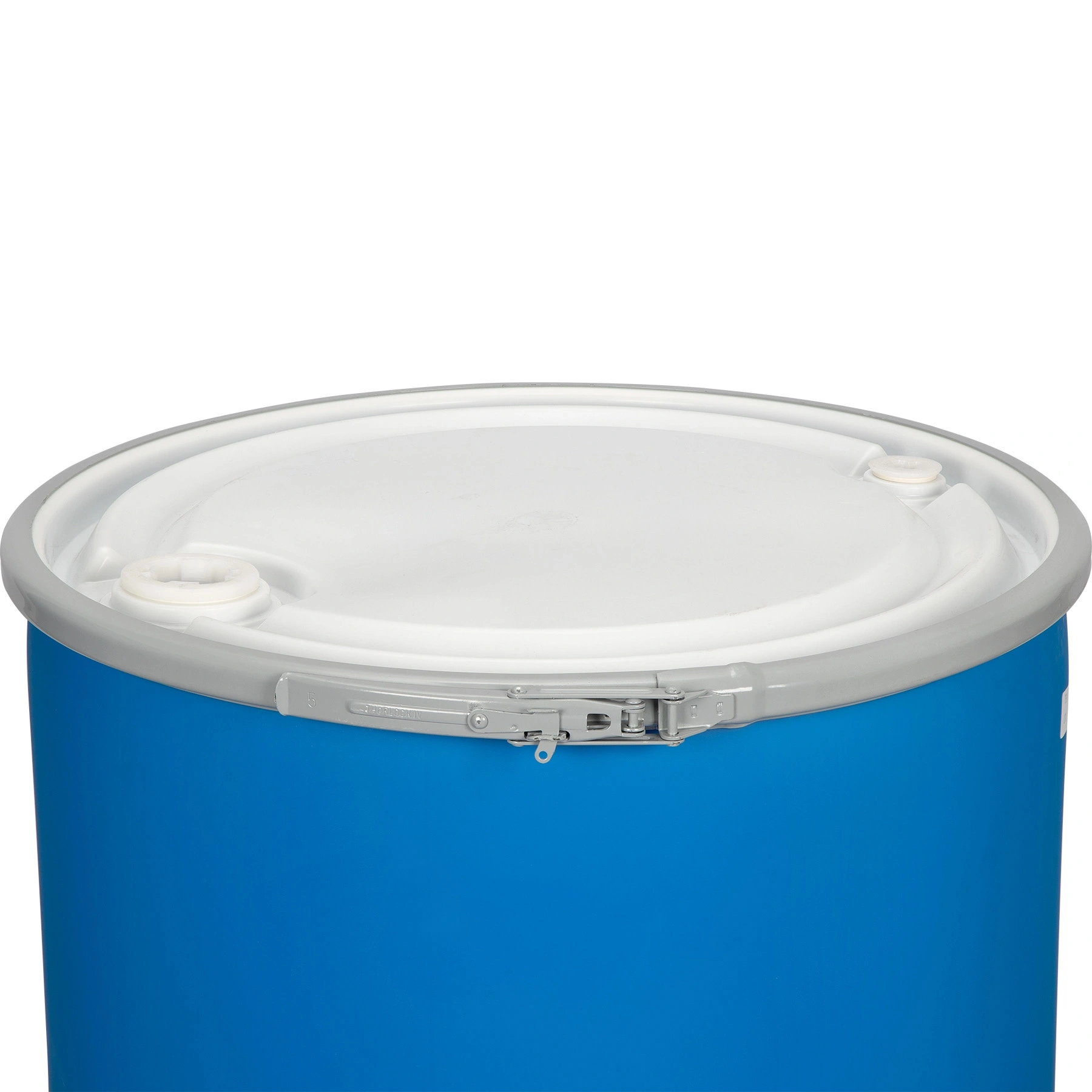 55-gallon-blue-plastic-drum-straight-sided_un-rated_cover-with-metal-lever-lock_2 55 Gallon Blue Plastic Drum, Straight Sided, UN Rated, Cover w/Metal Lever Lock, 2" & 3/4" Fittings - Image 1
