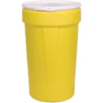 55 Gallon Yellow Plastic Drum, Taper Sided, UN Rated, Cover w/Plastic Lever Lock