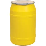 55 Gallon Yellow Plastic Drum, UN Rated, Cover w/Metal Lever Lock