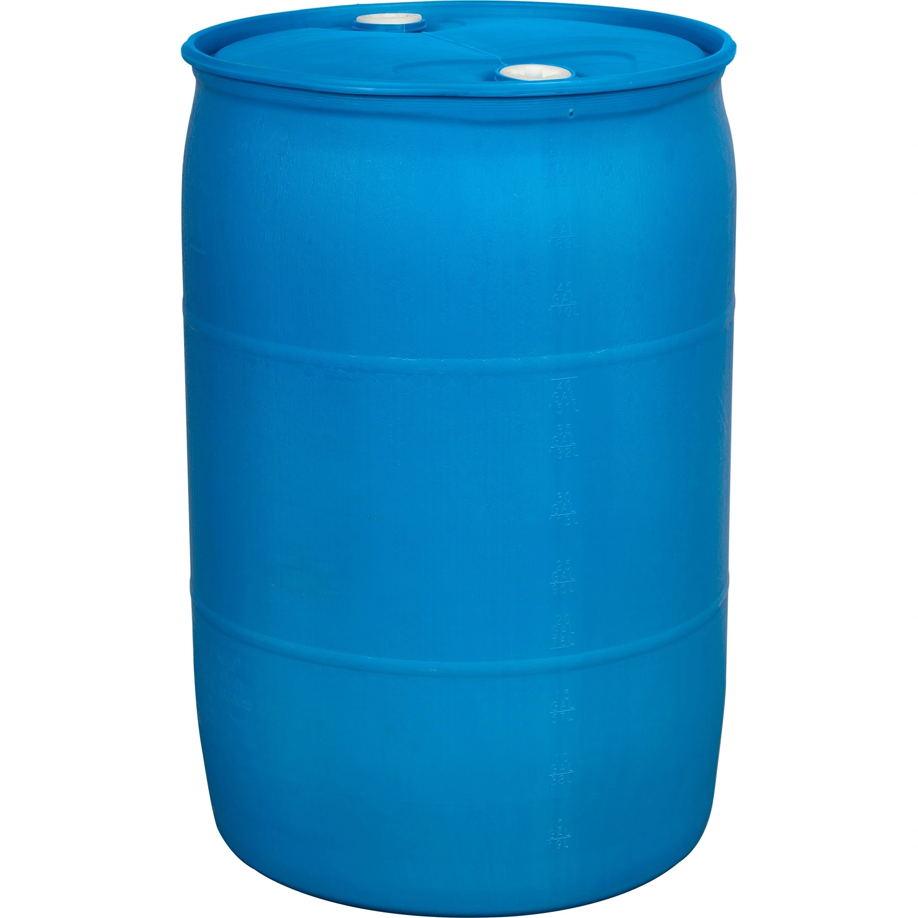 55 Gallon Blue Tight Head Plastic Drum w/PCR, UN Rated, 2" NPS & 2" Buttress Fittings - Image 1