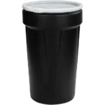 55 Gallon Black Plastic Drum, Taper Sided, UN Rated, Cover w/Plastic Lever Lock