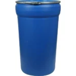 55 Gallon Blue Plastic Drum, Taper Sided, UN Rated, Cover w/Metal Lever Lock