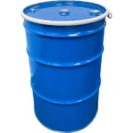 55 Gallon Steel Drum, Blue, UN Rated, Unlined, Blue Cover w/Bolt Ring, Two 2" Fittings & One 3/4" Fitting