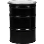 55 Gallon Steel Drum, Black, Reconditioned, UN Rated, Lined, Cover w/Bolt Ring, 2" & 3/4" Fittings