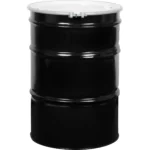 55 Gallon Steel Drum, Black, Reconditioned, UN Rated, Unlined, Cover wBolt Ring, 2 & 34 Fittings